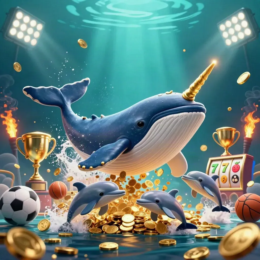 Whale captain, narwhal, and dolphins burst through coins with casino and sports power-ups